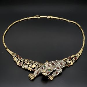 Vintage Austrian Crystal and Enamel Panther Necklace