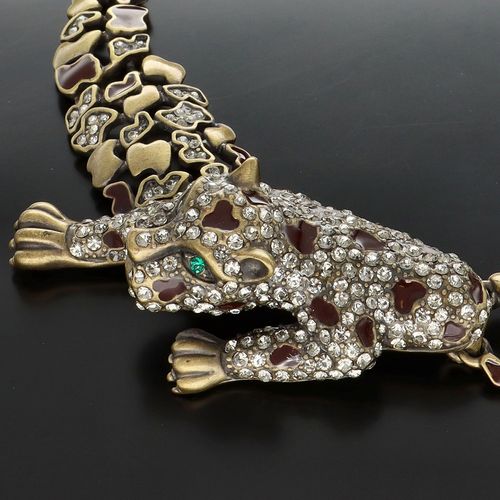 Vintage Austrian Crystal and Enamel Panther Necklace image-2