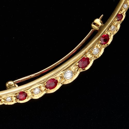 18ct Gold Ruby and Diamond Crescent Brooch image-3