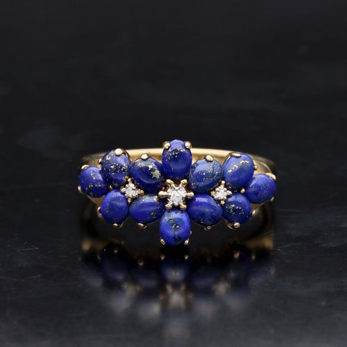 Gold Lapis Lazuli Diamond Ring image-2