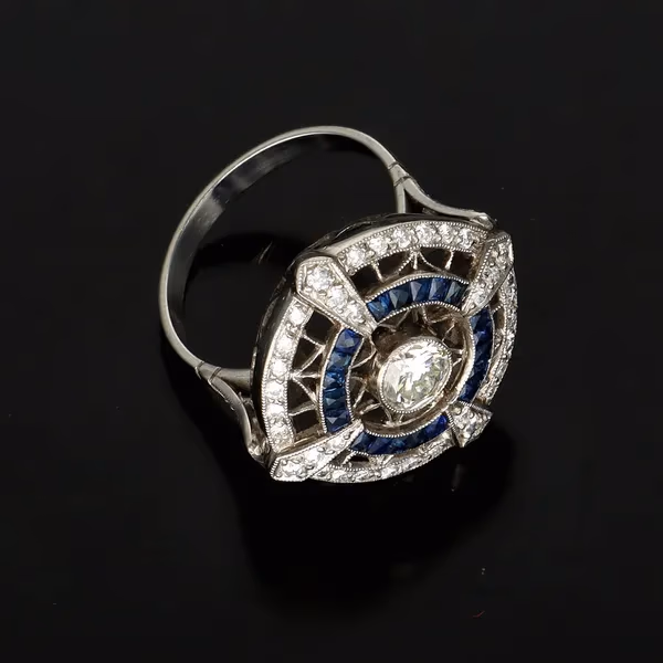 Platinum Diamond and Sapphire Ring
