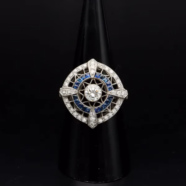 Platinum Diamond and Sapphire Ring