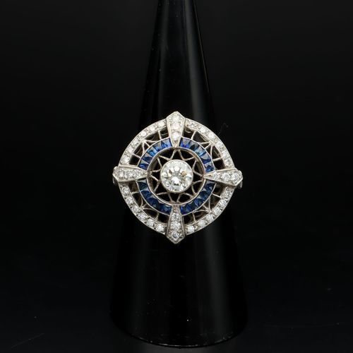 Platinum Diamond and Sapphire Ring image-2