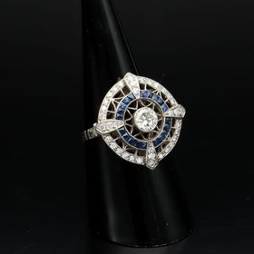Platinum Diamond and Sapphire Ring