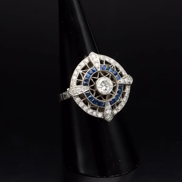 Platinum Diamond and Sapphire Ring