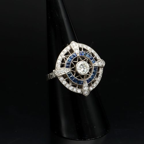 Platinum Diamond and Sapphire Ring image-1