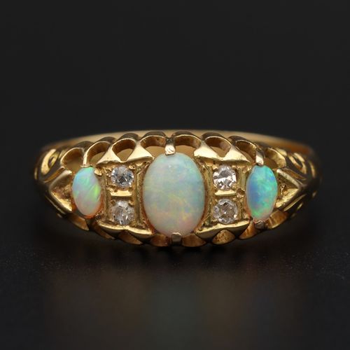 Edwardian 18ct Opal and Diamond Ring image-2