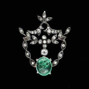 Platinum Emerald and Diamond Pendant