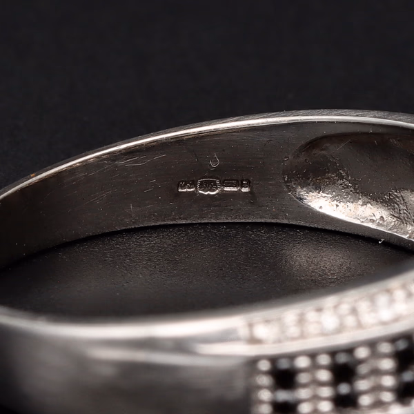 9ct White Gold Black & White Diamond Half Hoop Ring