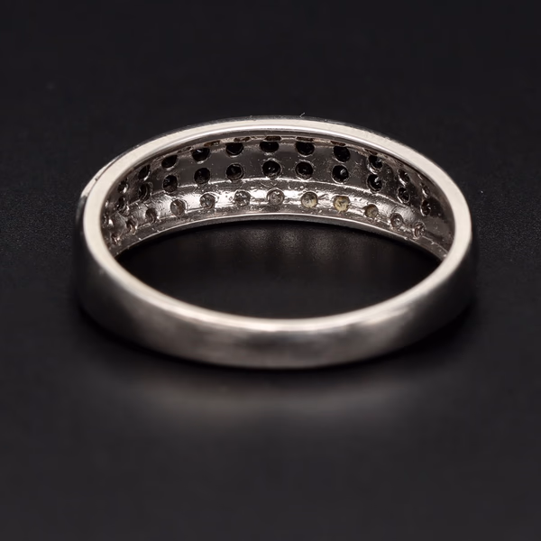 9ct White Gold Black & White Diamond Half Hoop Ring