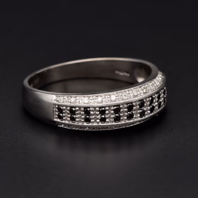 9ct White Gold Black & White Diamond Half Hoop Ring