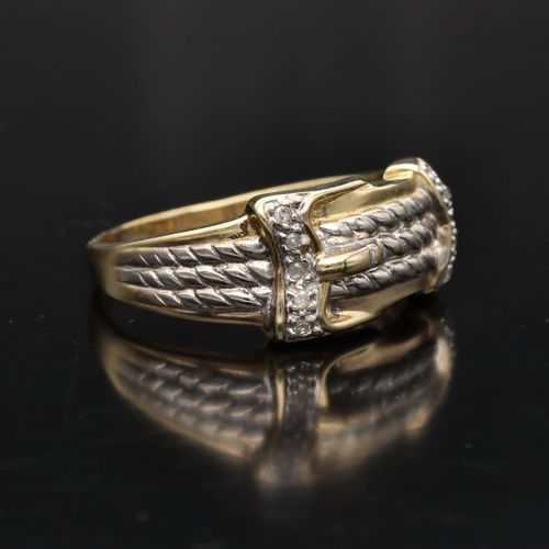 Large Gold Diamond Buckle Ring image-1