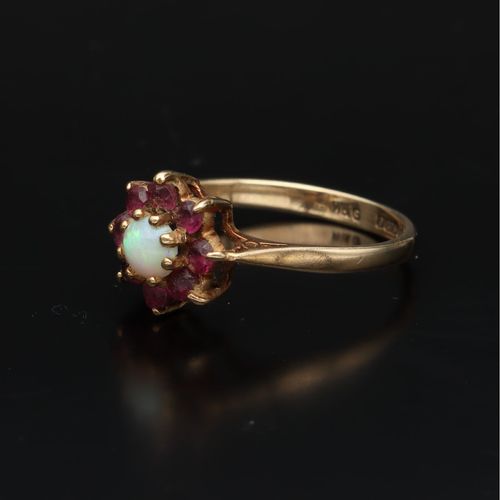 20th Century 9ct Gold Ruby and Opal Cluster Ring image-3
