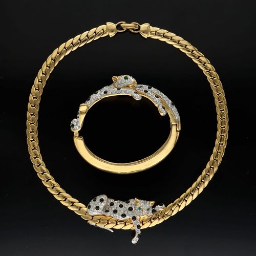 Rare Panther Parure Necklace and Bracelet Set image-1