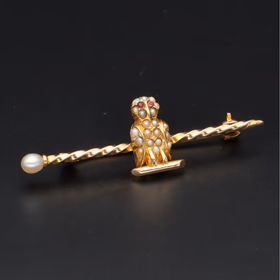 15ct Yellow Gold Owl Bar Brooch