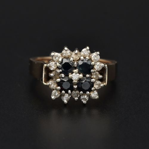 Retro Gold Sapphire Diamond Ring. London 1980 image-2