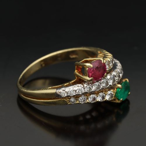 18ct Gold Ruby Emerald and Diamond Ring image-1
