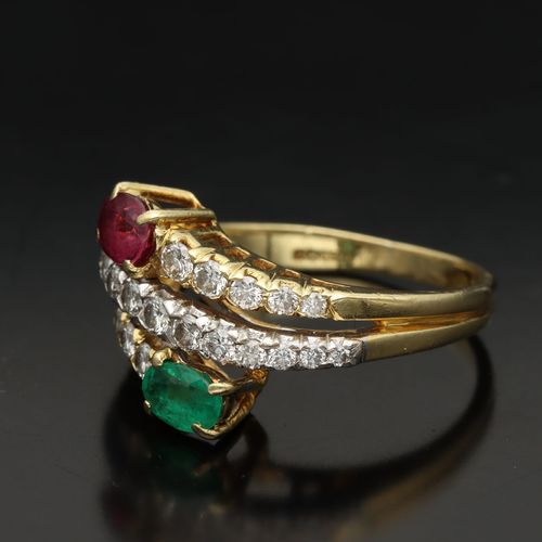 18ct Gold Ruby Emerald and Diamond Ring image-3