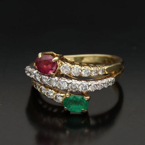 18ct Gold Ruby Emerald and Diamond Ring image-2