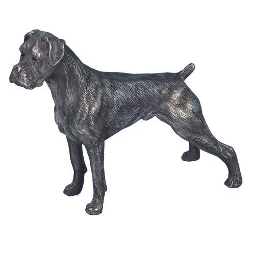 Naturalistic Silver Filled Model of a Boxer Dog image-1