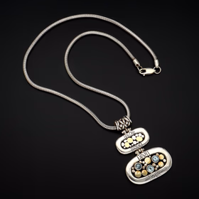 14ct Gold & Silver Pendant With Three Blue Topaz Stones