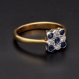 18ct Yellow Gold Diamond & Sapphire Retro Ring
