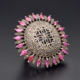 Ruby Sunflower Silver Ring
