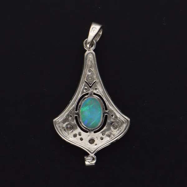 9ct White Gold Opal and Diamond Pendant