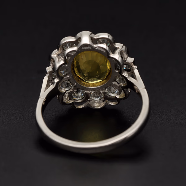 Platinum Yellow Sapphire & Diamond Halo Ring
