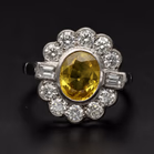 Platinum Yellow Sapphire & Diamond Halo Ring