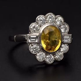 Platinum Yellow Sapphire & Diamond Halo Ring