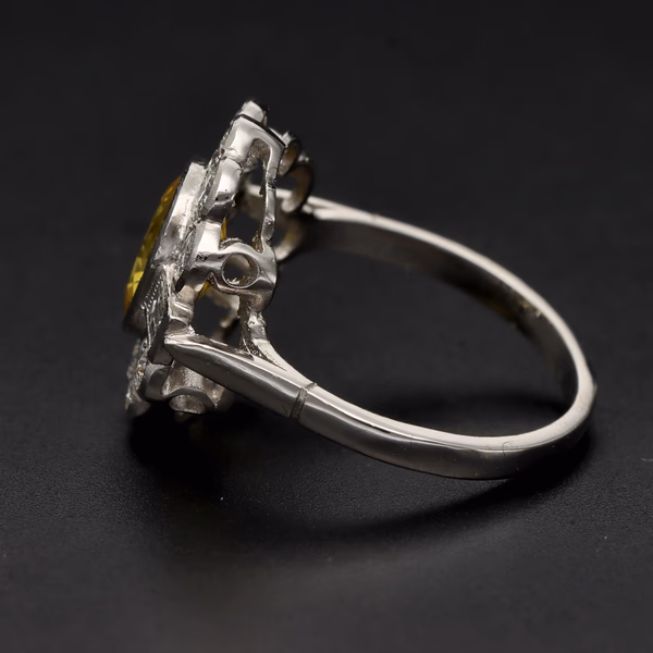 Platinum Yellow Sapphire & Diamond Halo Ring