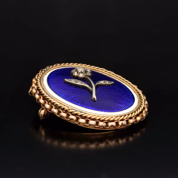15ct Gold and Enamel Forget Me Not Brooch
