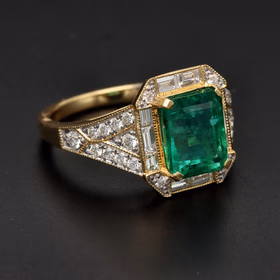 18ct Yellow Gold 3.10ct Emerald & Diamond Ring