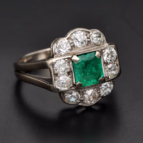 Platinum Art Deco Diamond & Emerald Ring