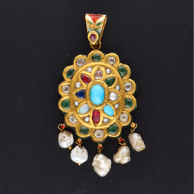 22ct Gold Vintage Multi Gemstone and Enamel Pendant