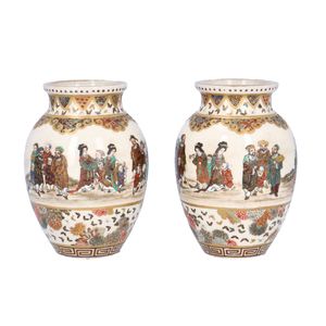 Pair of Japanese Meiji Period Gyokuzan Satsuma Vases