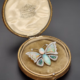 Opal & Diamond Platinum Butterfly Brooch