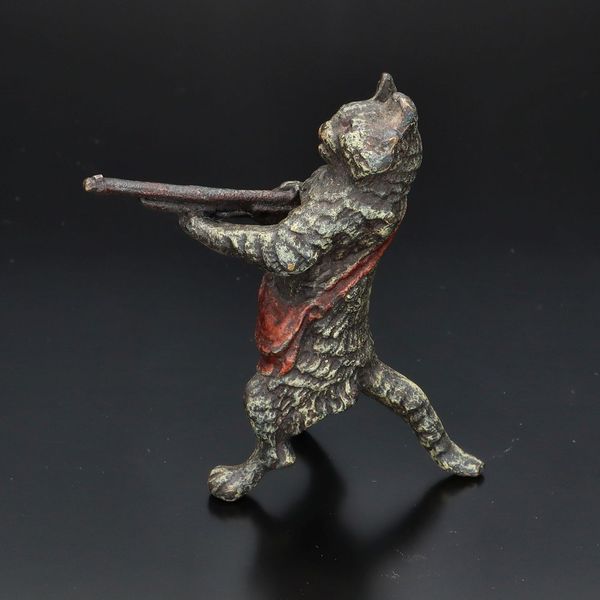Franz Bergman Bronze Figure of Cat with Rifle