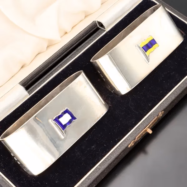 Pair of Silver & Enamel Naval Flag Napkin Rings