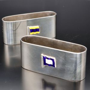 Pair of Silver & Enamel Naval Flag Napkin Rings