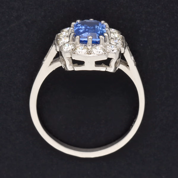 Platinum Cushion Sapphire & Diamond Ring