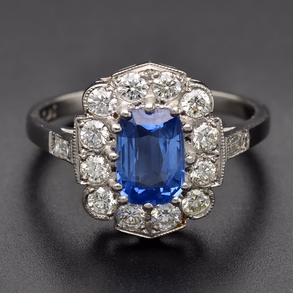 Platinum Cushion Sapphire & Diamond Ring