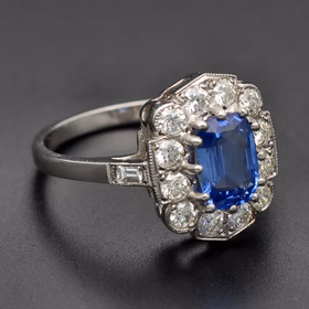 Platinum Cushion Sapphire & Diamond Ring