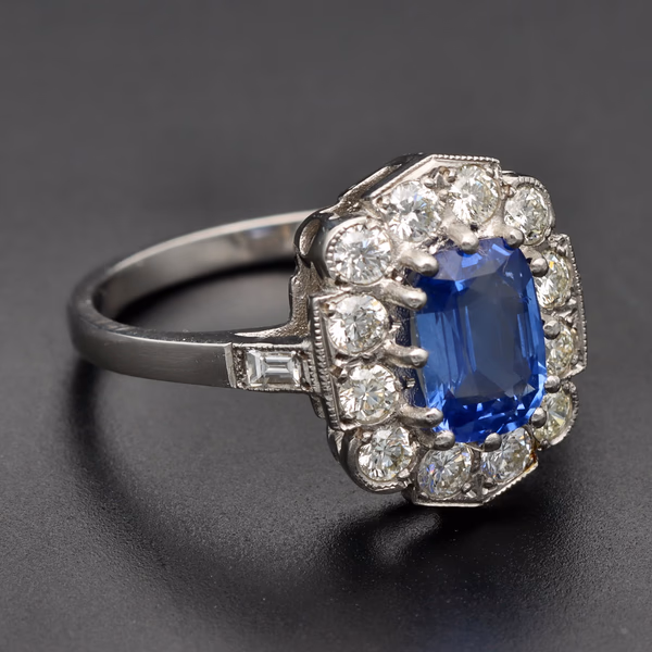 Platinum Cushion Sapphire & Diamond Ring