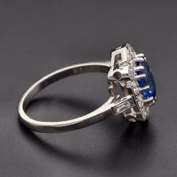 Platinum Cushion Sapphire & Diamond Ring