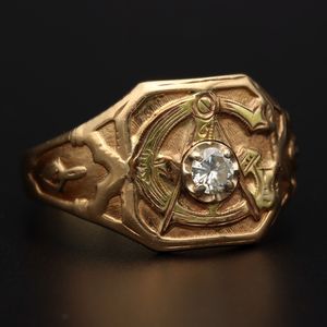 10 Carat Gold Diamond Set Masonic Ring