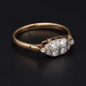 Original Art Deco 9ct Yellow Gold Diamond Ring