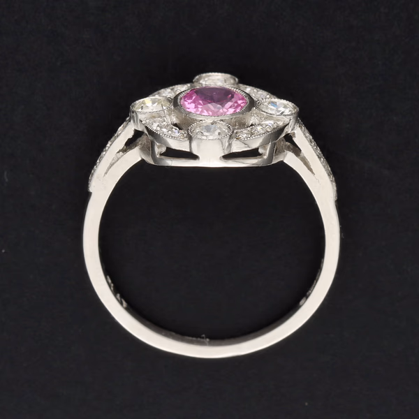 Platinum Pink Sapphire & Diamond Halo Ring