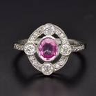 Platinum Pink Sapphire & Diamond Halo Ring